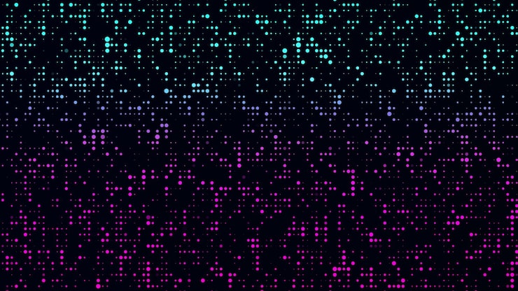 Photo stream of binary code blue matrix background falling dots texture on dark backdrop digital computer code coding and hacking 3d rendering