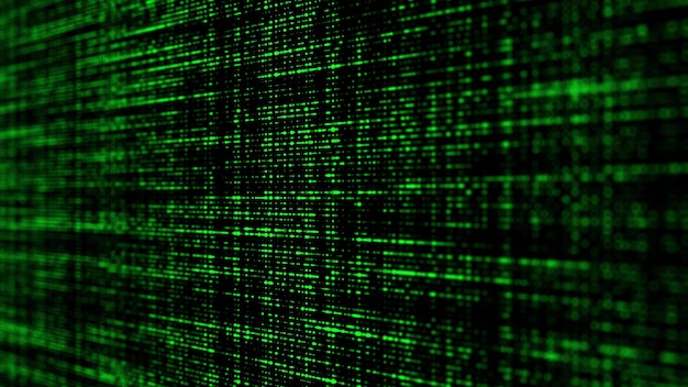 stream of binary code green matrix background falling dots texture on dark backdrop digital computer code coding and hacking 3d rendering
