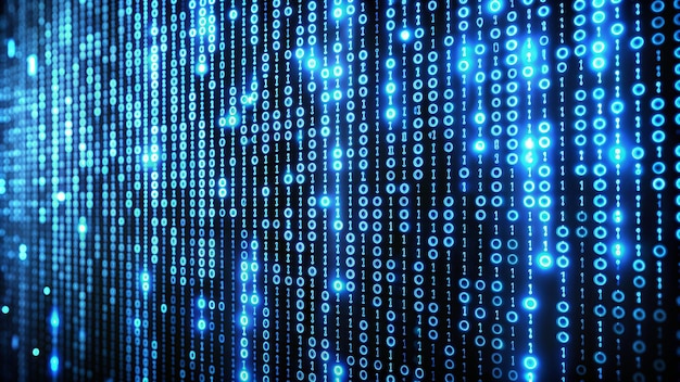 a stream of binary matrix code on the screen numbers of the computer matrix the concept of coding hacker or mining of cryptocurrency bitcoin