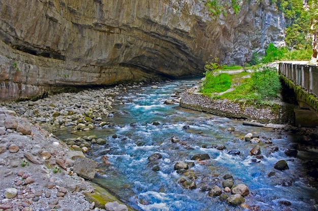 Stream flowing by rock