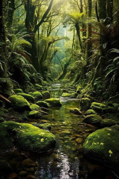 A stream in the jungle by person