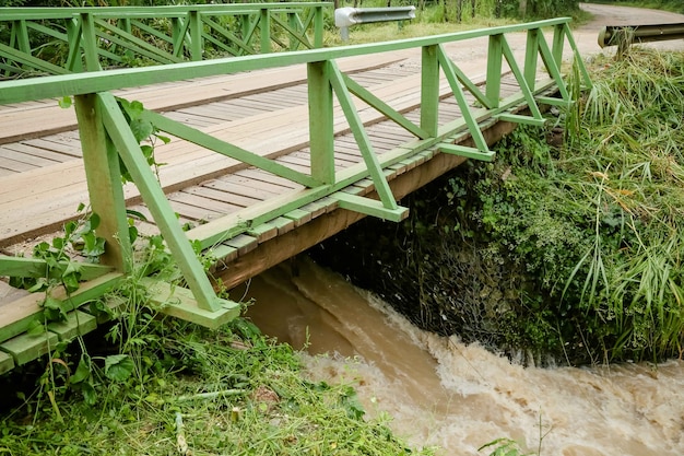 大雨の後の川の流れ