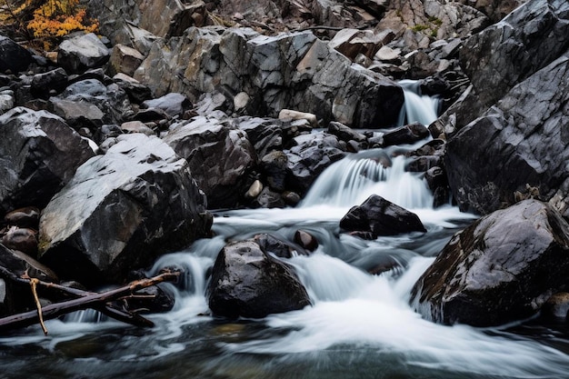 Photo a stream of water running between rocks and trees