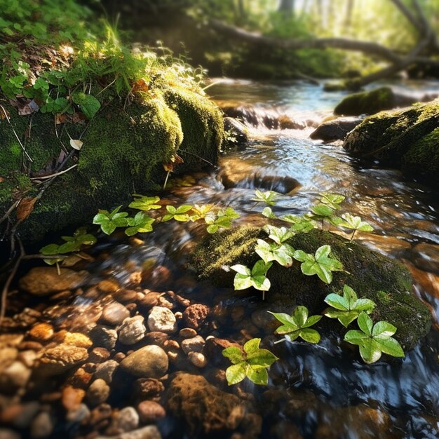 A stream with rocks and plants in it