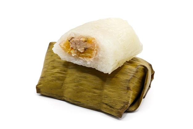 Stream wrapped Sticky Rice in banana leaf Khao Tom Mat or Khao Tom Pad