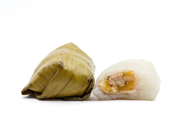 Stream wrapped Sticky Rice in banana leaf Khao Tom Mat or Khao Tom Pad