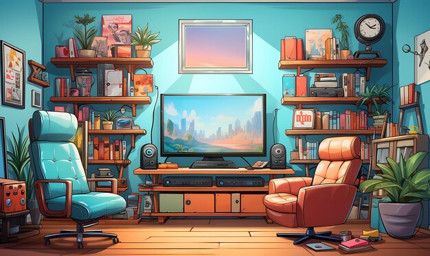 Photo streamers retro point and click gaming room boys with a coll illustration trending background decor