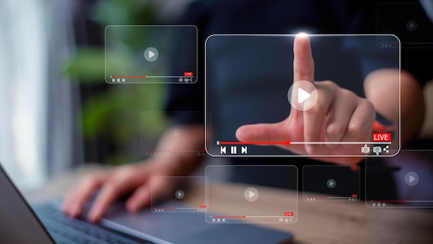 Streaming online watching video on the internet live concert show or tutorial concept