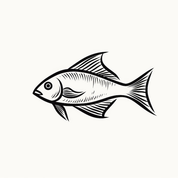 Streamlined Black And White Fish Sketch Illustration With Personal Iconography