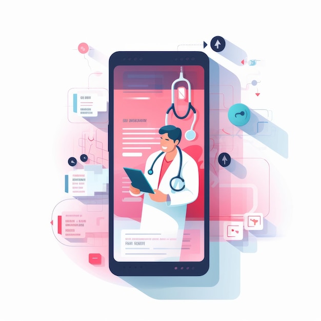 Streamlined and Modern Discovering Online Medical Consultation from Your Phone in a Vector Image