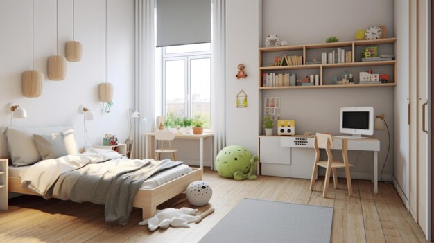 Streamlined Scandinavian design in children's interior AI generated