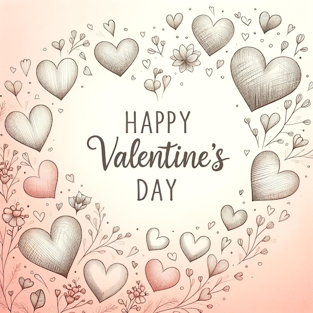 Streamlined Valentine's Day Design with Sketched Hearts in Pastel Colors