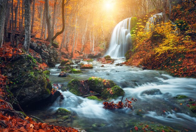 Streams waterfalls flowing water autumn scenery