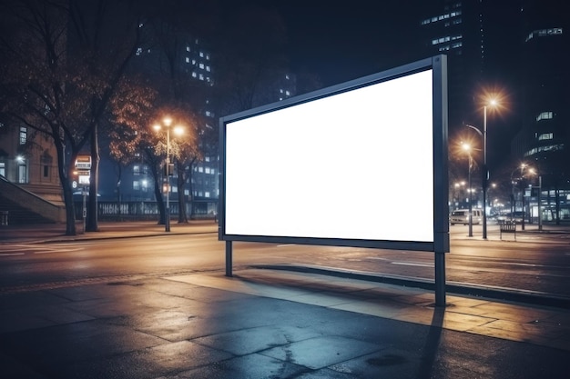 Street Advertising with Empty Billboard and Night Traffic copy space Generative AI