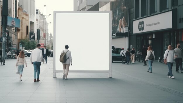 Street Advertising with Empty Billboard and People Wal _14xjpg