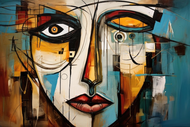 ストリート アートの落書き都市の壁にファッションの色を描く抽象的な創造的な都市現代文化の抽象表現主義の顔 AI 生成