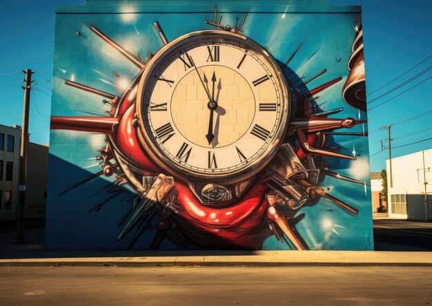 Photo a street art mural depicting a largerthanlife timer clock painted on the side of a building the