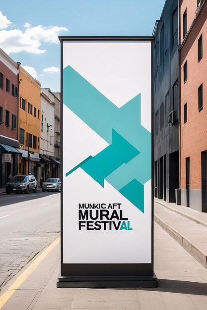 Street Art Mural Festival Banner Signage Mockup with blank white empty space for placing your design