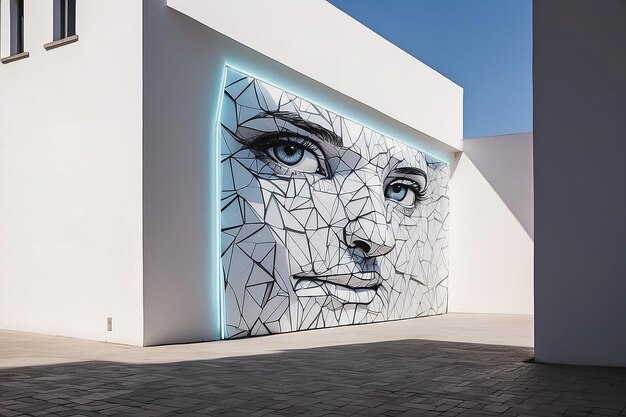 Street Art Projection Mapping Mockup with blank white empty space for placing your design