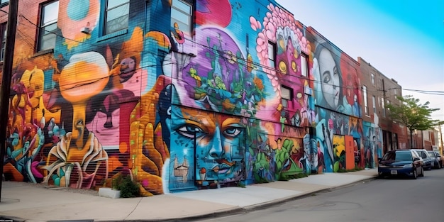 Street Art Scene A vibrant urban setting with colorful graffiti murals Generative ai