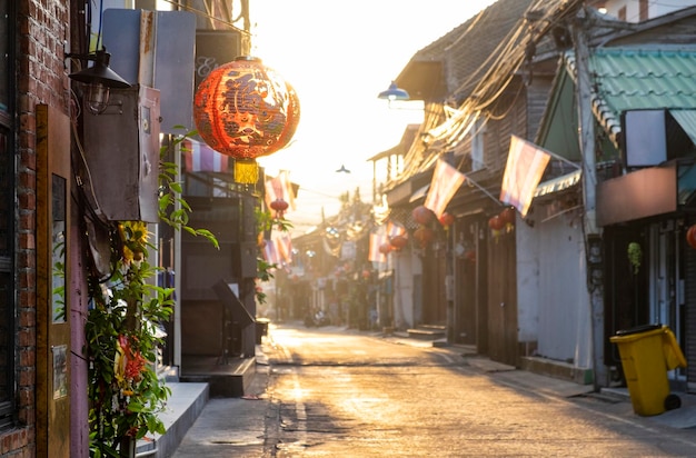 Street in Bophut Fisherman's village in the early morning at sunsise Samui Thailand