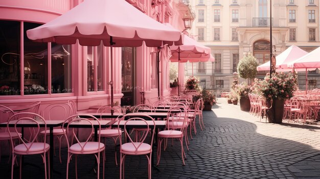 Photo street cafe in the city pink color