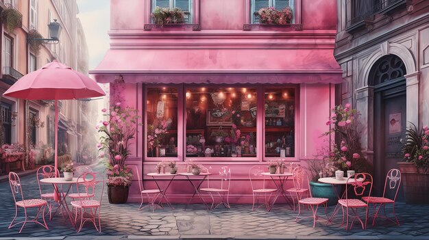 Street cafe in the city pink color