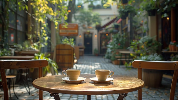 Foto un caffè di strada in europa due tazze di caffè su un tavolo vintage