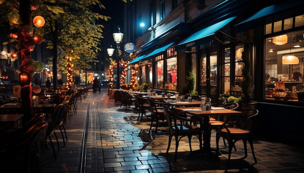 street cafe in night restaurant in the night street cafe at night generative AI