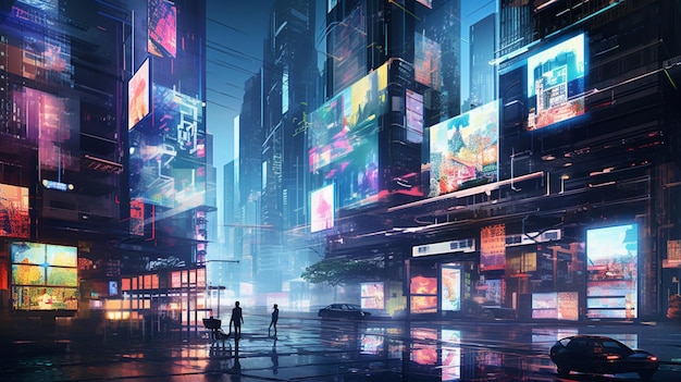 street city at night city generative AI