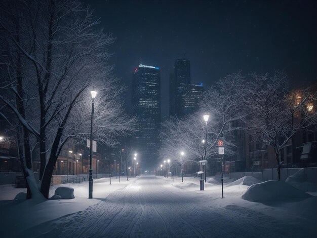 Street city silent at winter season