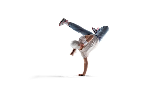 Street dancer girl dance breakdance isolated on white