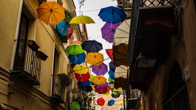 Street decoration with multicolours umbrellas