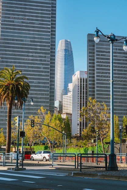 street in downtown San Francisco with business buildings in the middle of houses San Francisco