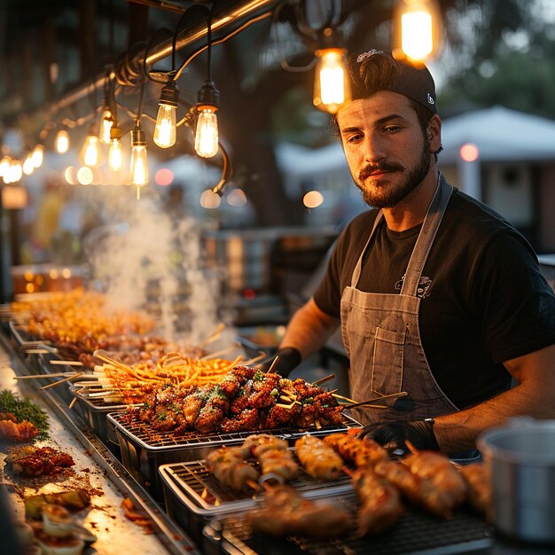 Коляска с уличной едой впитывает местные ароматы в кулинарный бизнес уличной еды