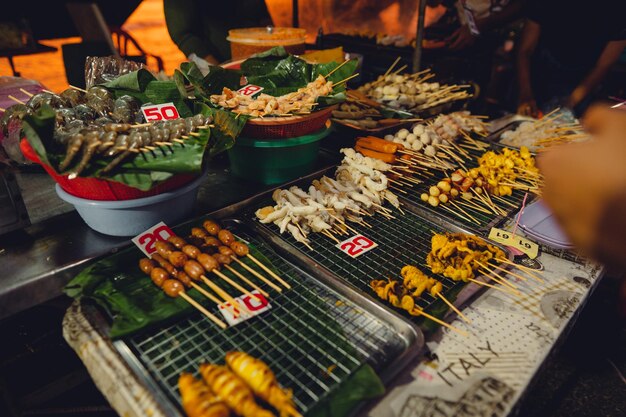 Street food markets skewers and BBQ on the island