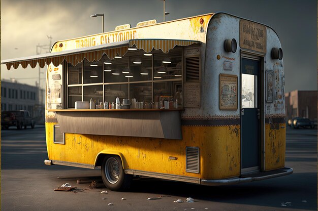 Street food trailer illustratie, fastfood. Generatieve AI