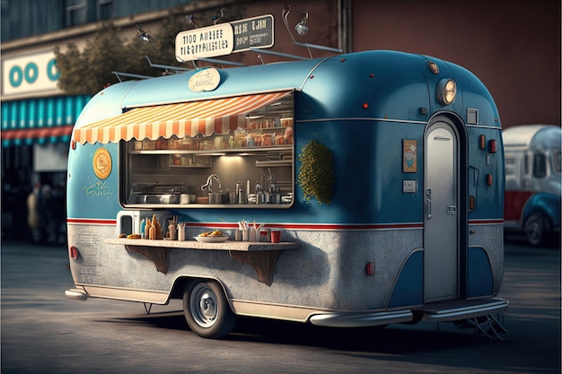 Street food trailer illustratie, fastfood. Generatieve AI