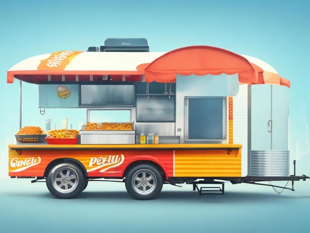 Photo street food trailer illustration ai generated