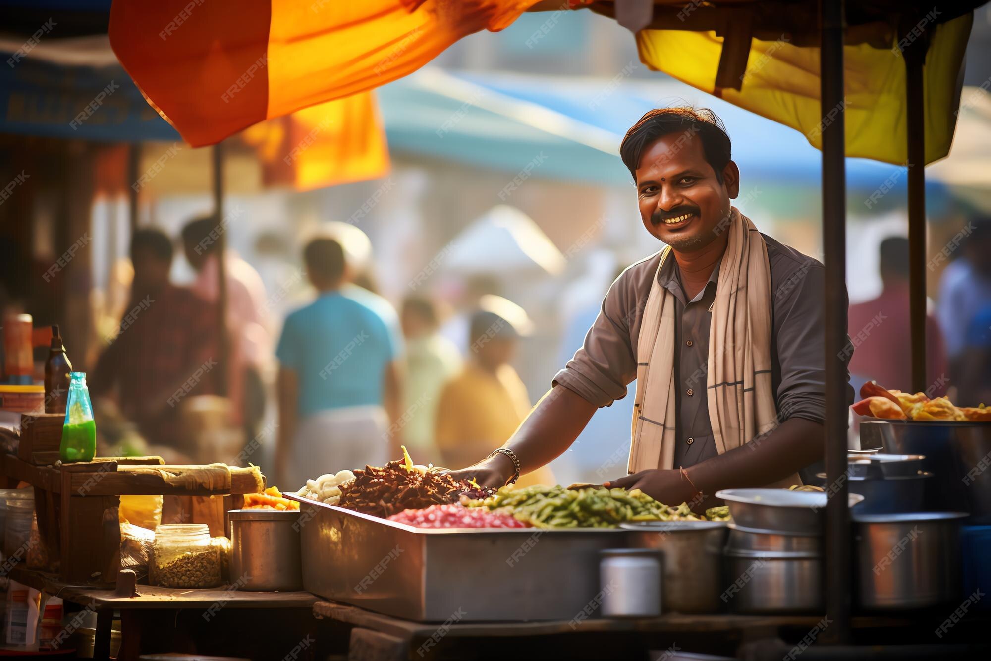 Street Food Vendor india symbol with copy space | Premium AI-generated