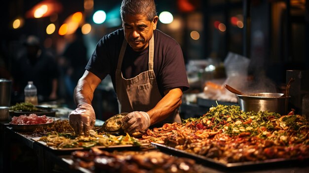 Photo a street food vendor preparing fresh tacos wallpaper