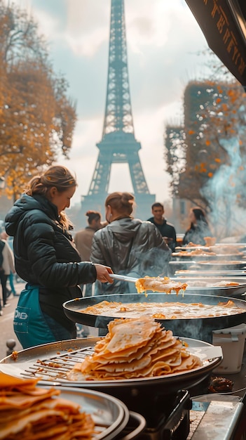 Foto venditori di cibo di strada che vendono crepe in un mercato di parigi fran traditional and culture market photo