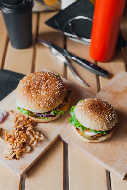 Street food on a wooden table