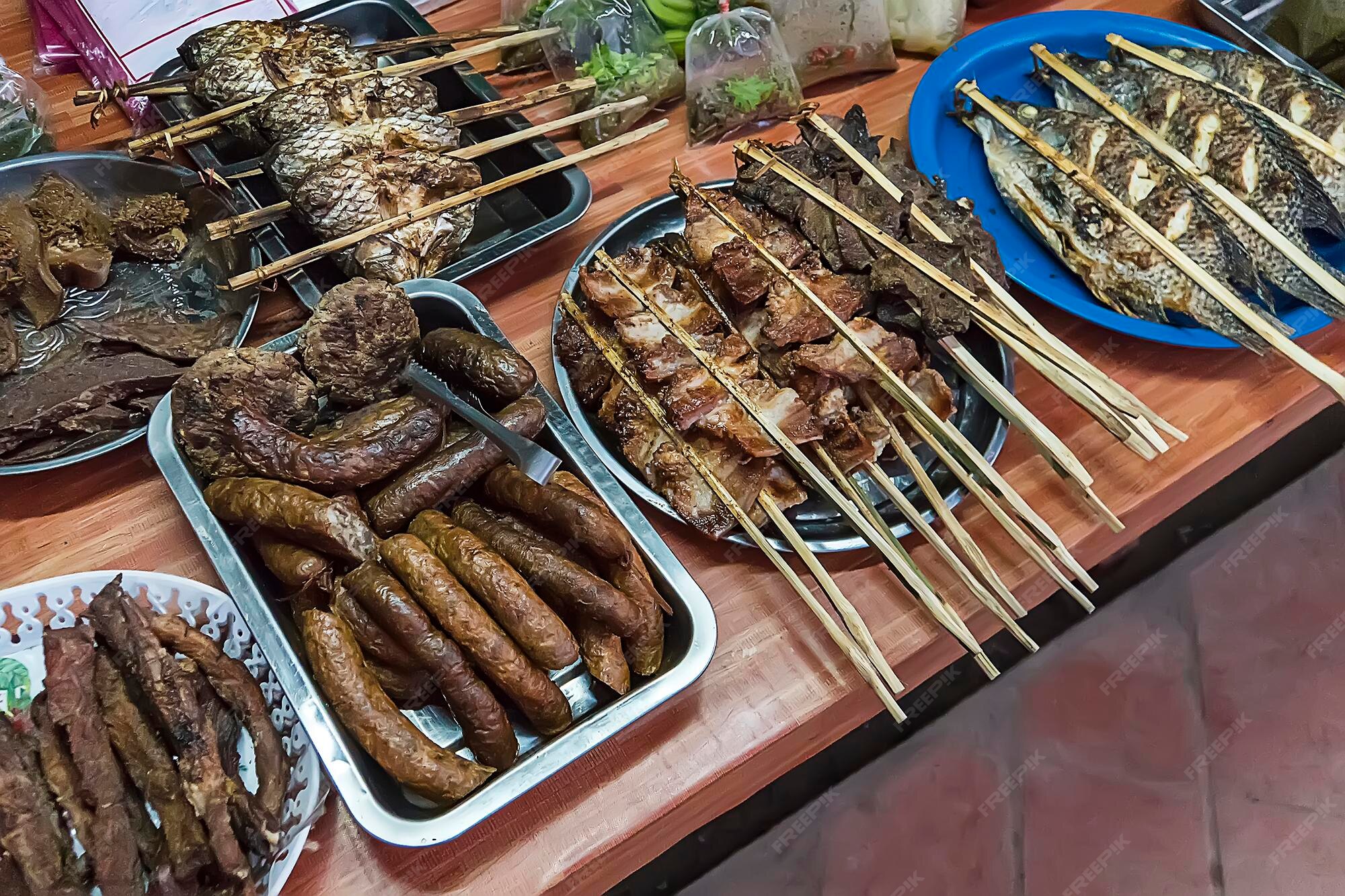 Premium Photo | Street foods in laosselected focus different kinds of