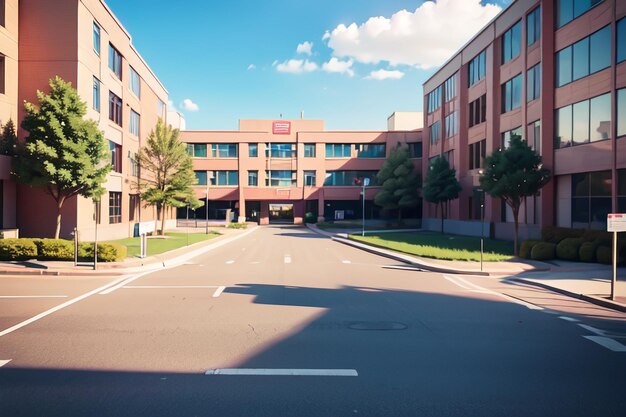 Photo a street in front of a building with a red sign that says it is the company's headquarters.