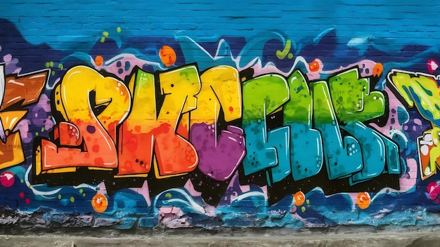 Уличные граффити абстрактные слова на стене граффити рисунок с яркими цветами рисунок иллюстрация