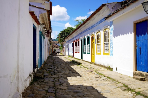 Street of historical center in Paraty Rio de Janeiro Brazil Paraty is a preserved Portuguese colonial and Brazilian Imperial municipality