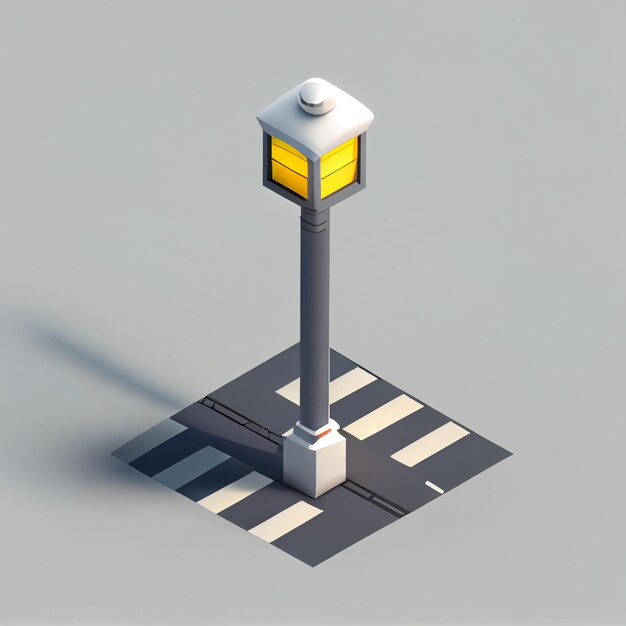 A street lamp with a yellow light on it