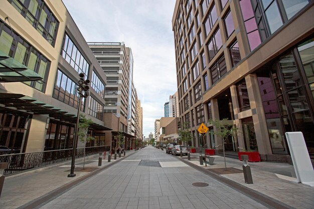 Street lined with modern buildings in Salt Lake city