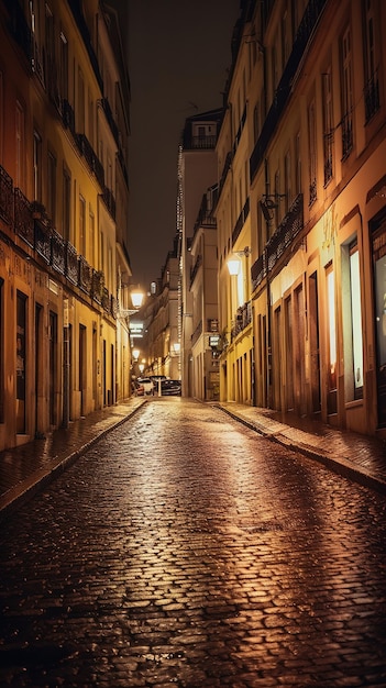 A street in lisbon at night with a sign that says'no smoking '